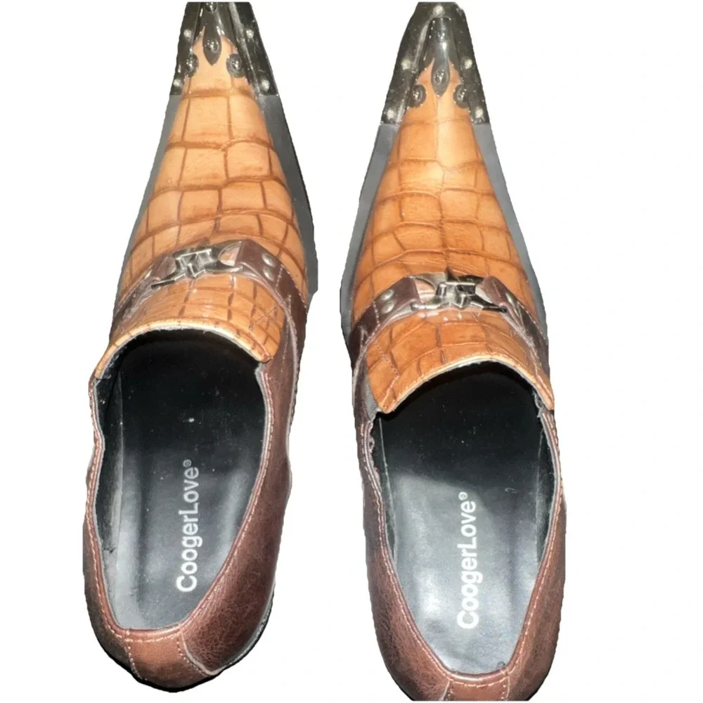 18/CoogerLove Men's 10.5 Leather Croc Monk Strap Slip-On Dress Shoes Pointed Toe